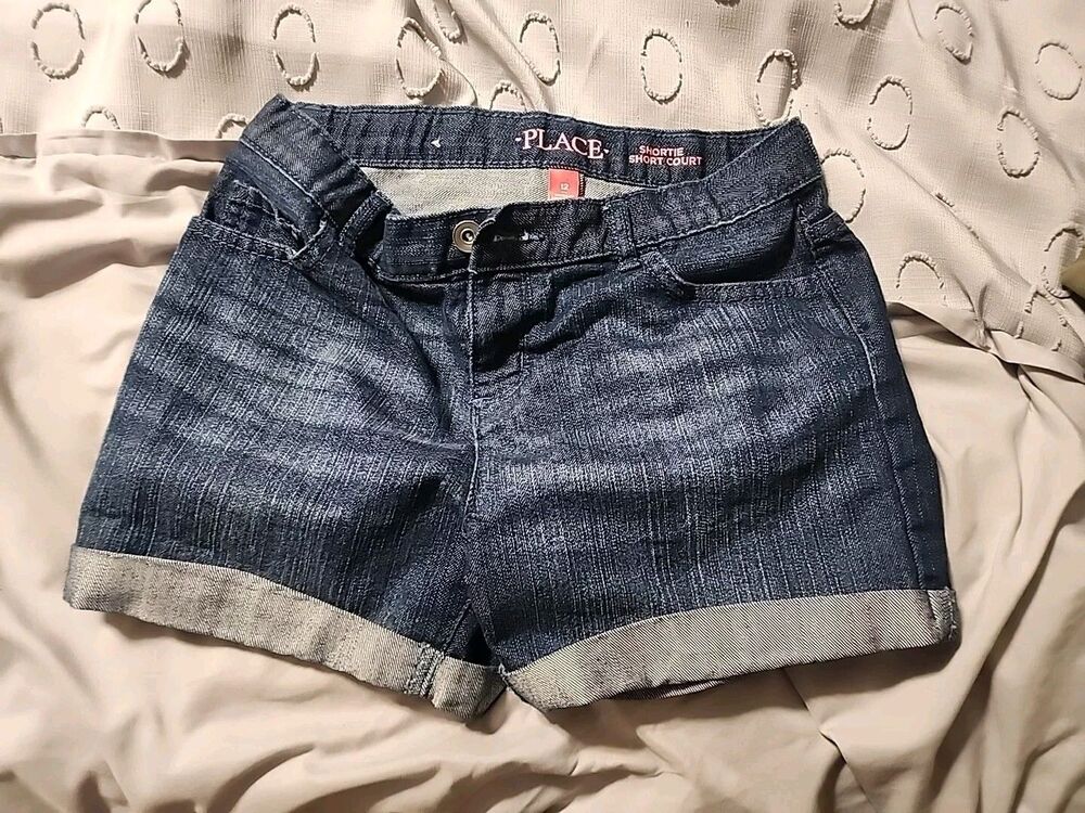 The Childrens Place Girls Size 12 Shortie Short Court Dark Denim Jean Shorts